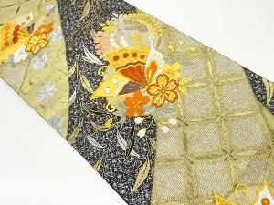 花丸文に蝶模様織出し全通袋帯